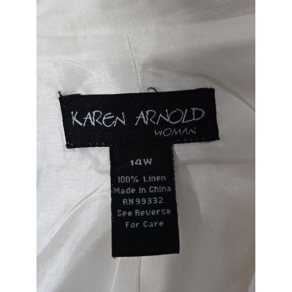 Karen Arnold Linen Blazer Size 14W. White with embroidery Flowers in front - Picture 3 of 4